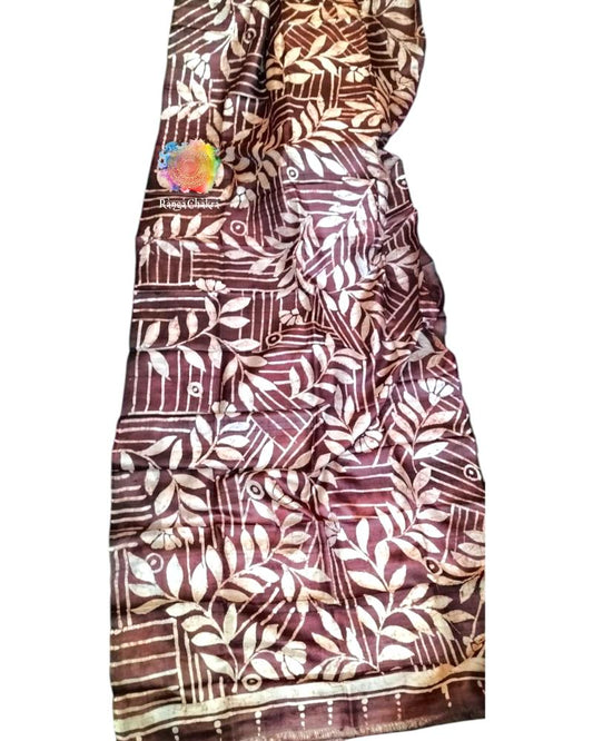 Hand Batik Silk sarees, Durga Batik Painted Saree, Hand painted Saree, Batik Painting saree, Durga Puja Saree, Handpainted Saree, Yellow saree Handpainted 