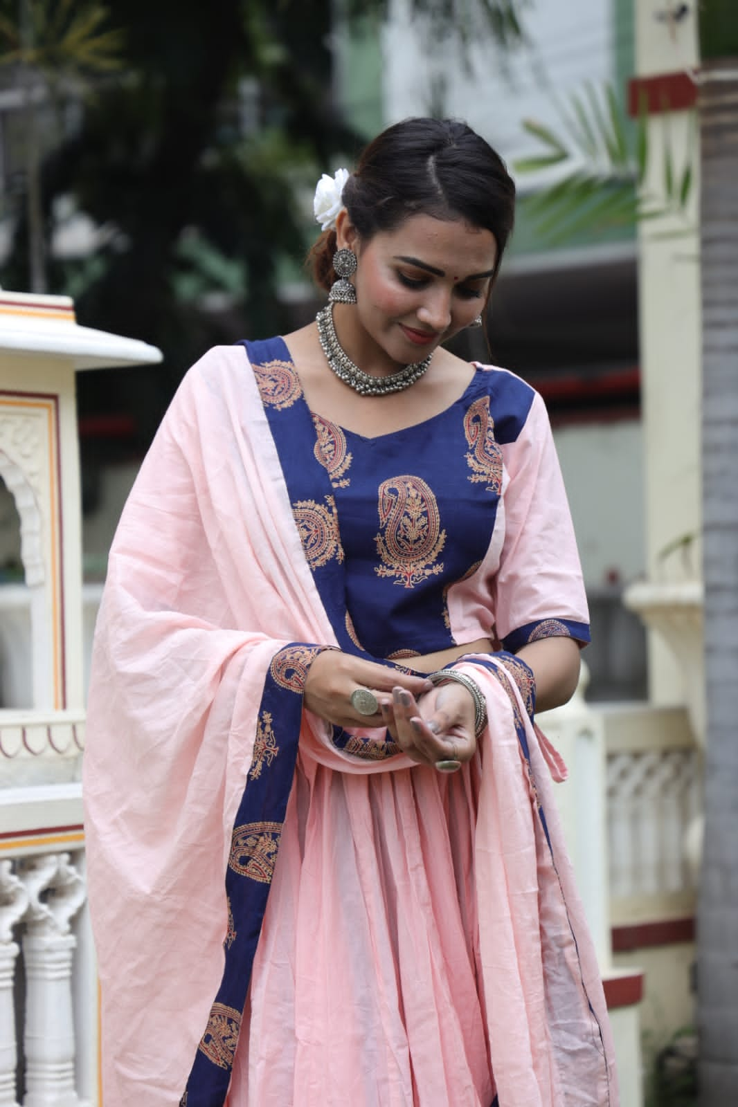 Mul Cotton Lehenga Set in pastel pink