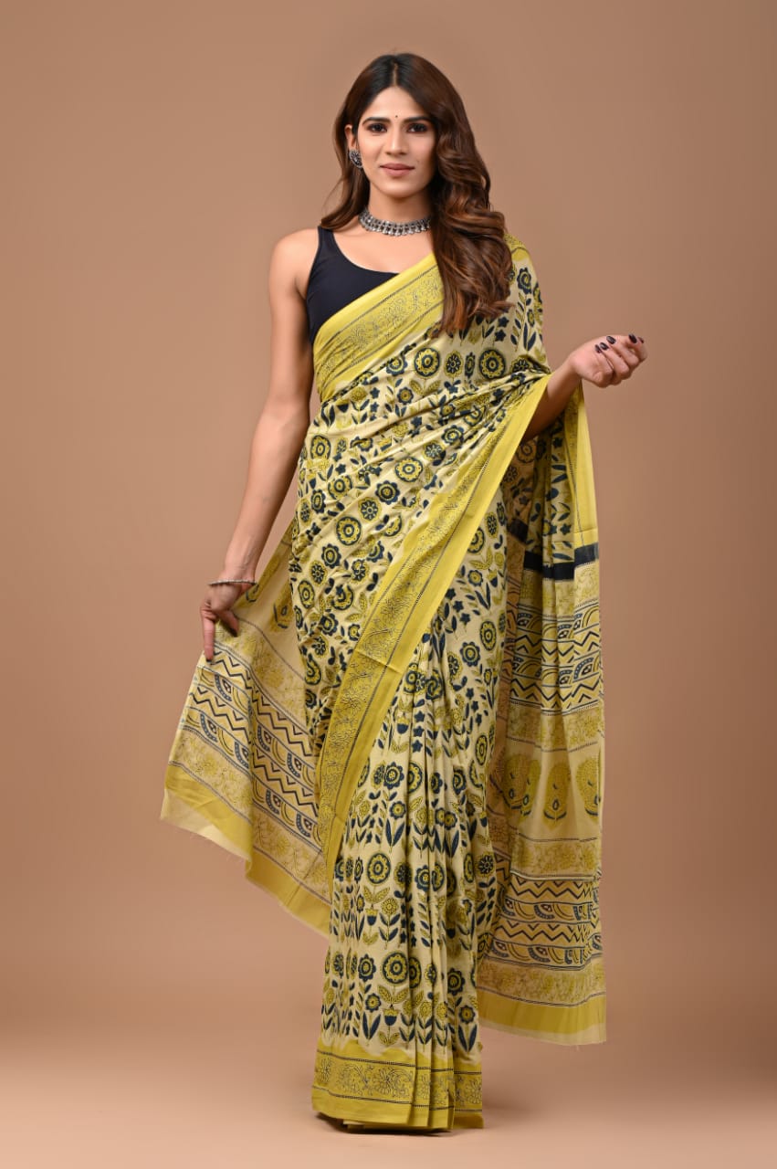 Quirky Sunflower Mul Cotton Saree