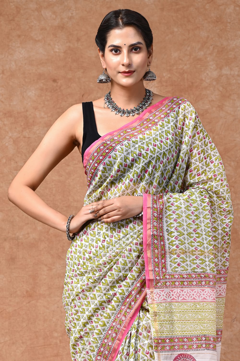 Summer inspired block printed Chanderi Silk saree