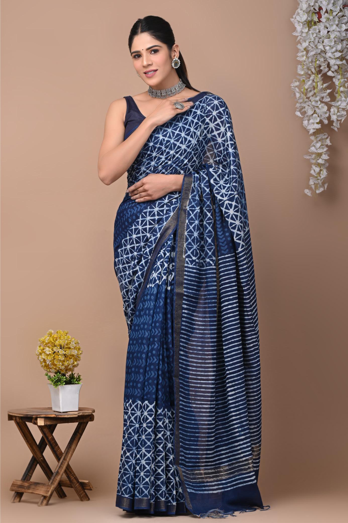 Indigo Bridge Pattern Cotton Silk saree