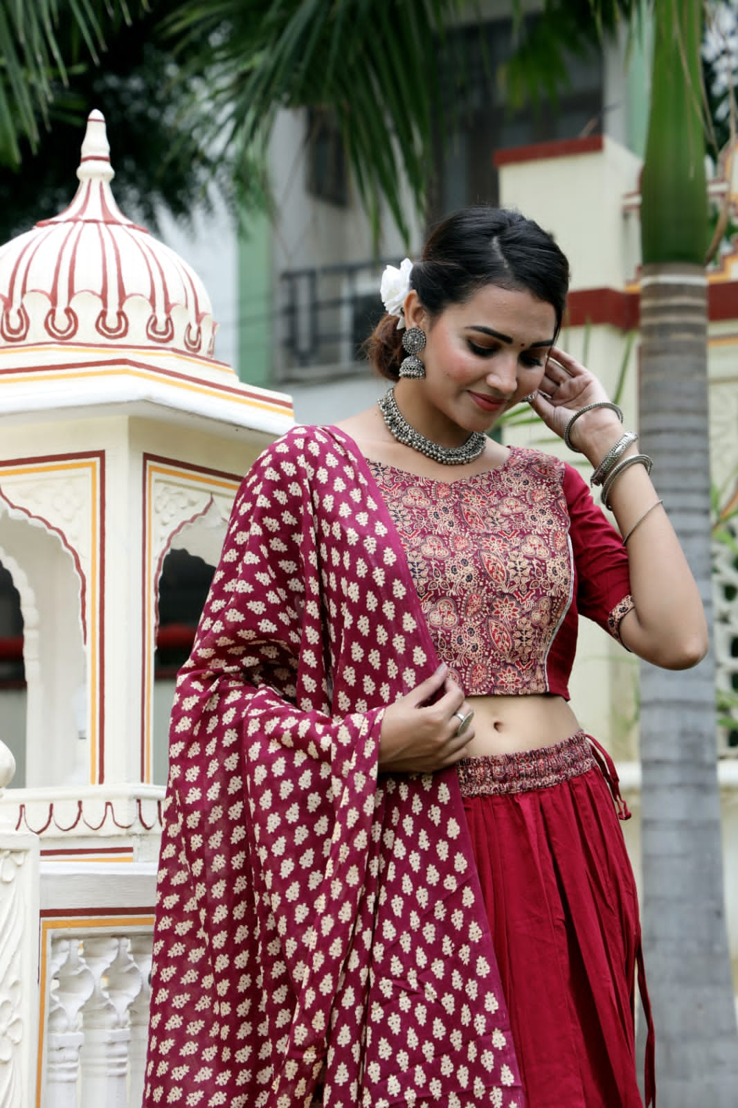 Crimson Red Mul Cotton Lehenga Set