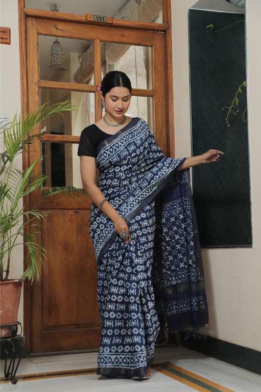 Indigo Cotton Silk saree