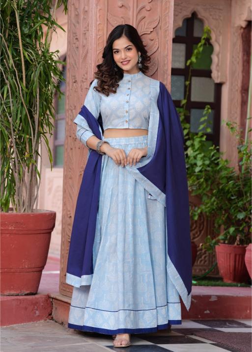 Navratri Mul Cotton Pastel Comfort Fit Lehenga Set