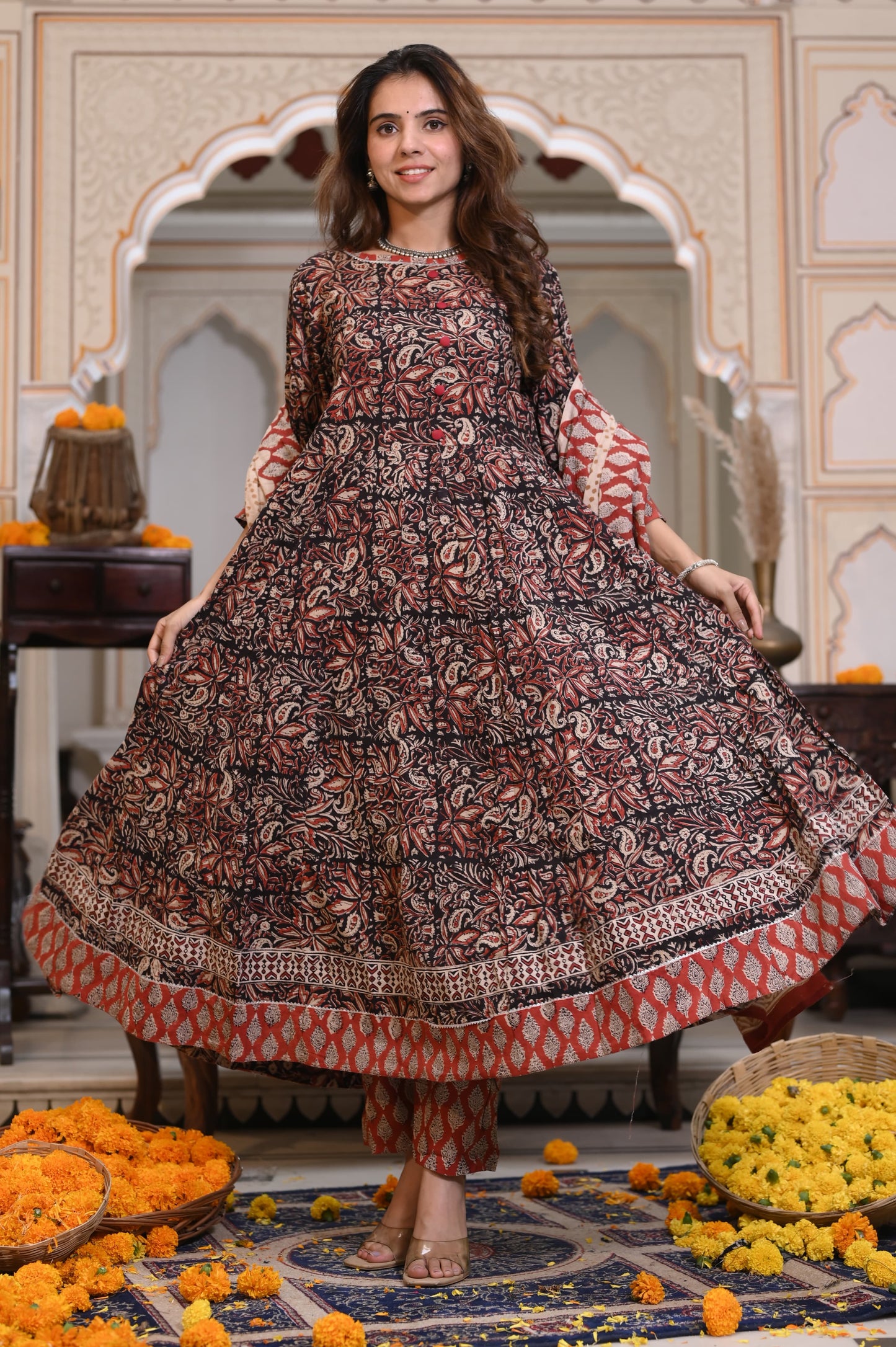 Black Ajrakh Mul Cotton Anarkali Suits