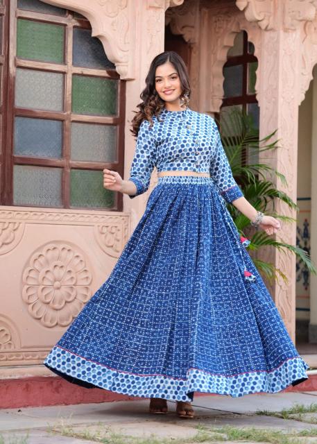 Navratri Mul Cotton Comfort Fit indigo Lehenga Set