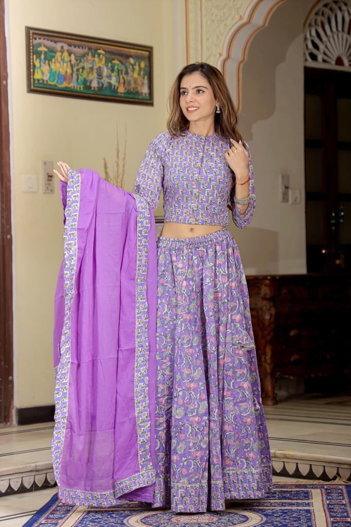 Lavender Floral Mul Cotton Lehenga Set