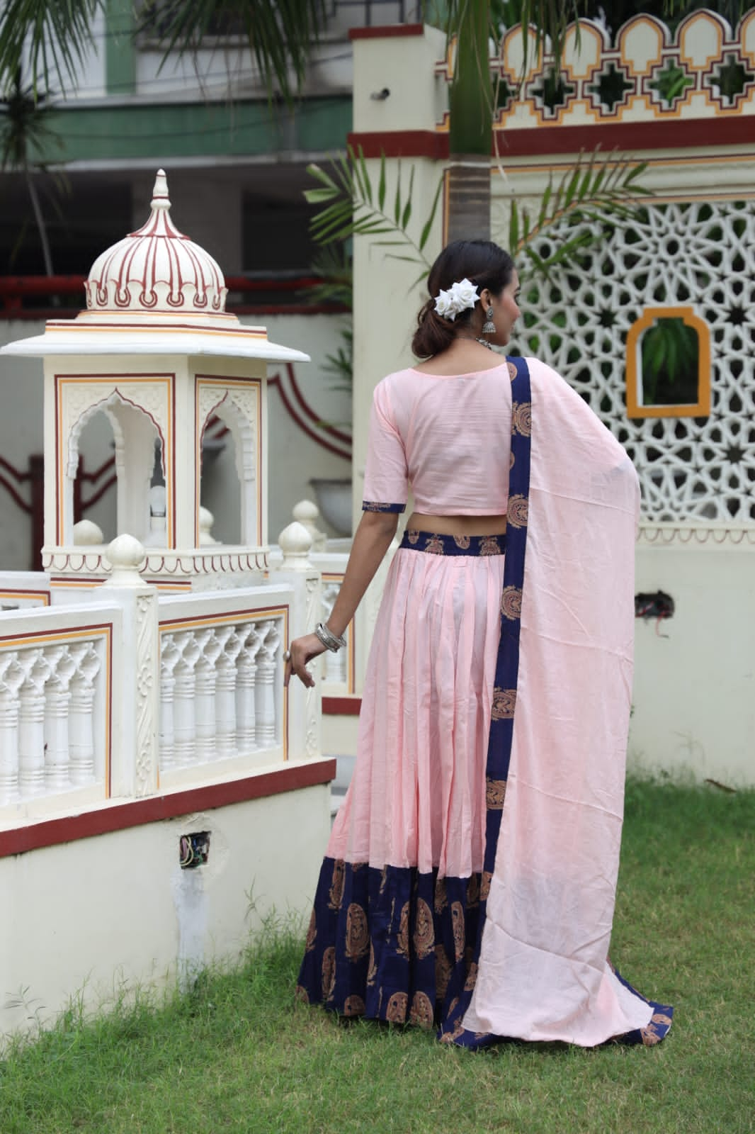 Mul Cotton Lehenga Set in pastel pink