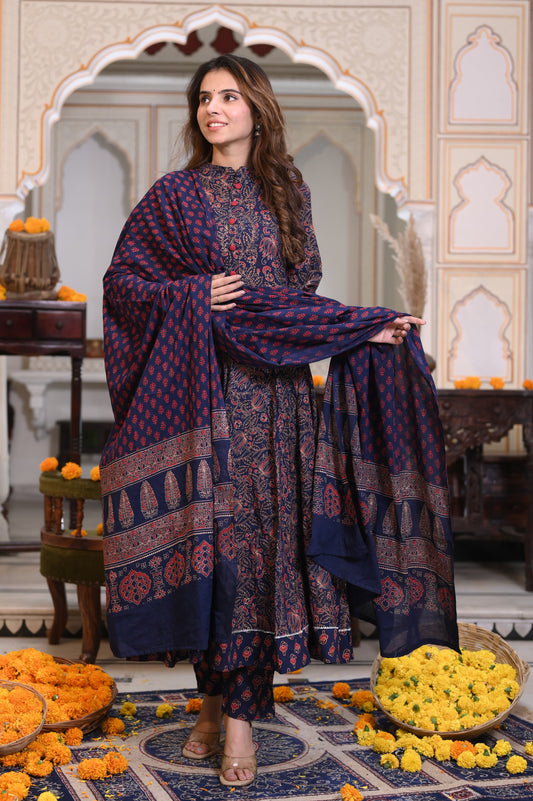 Jamun Ajrakh Mul Cotton Anarkali Suits