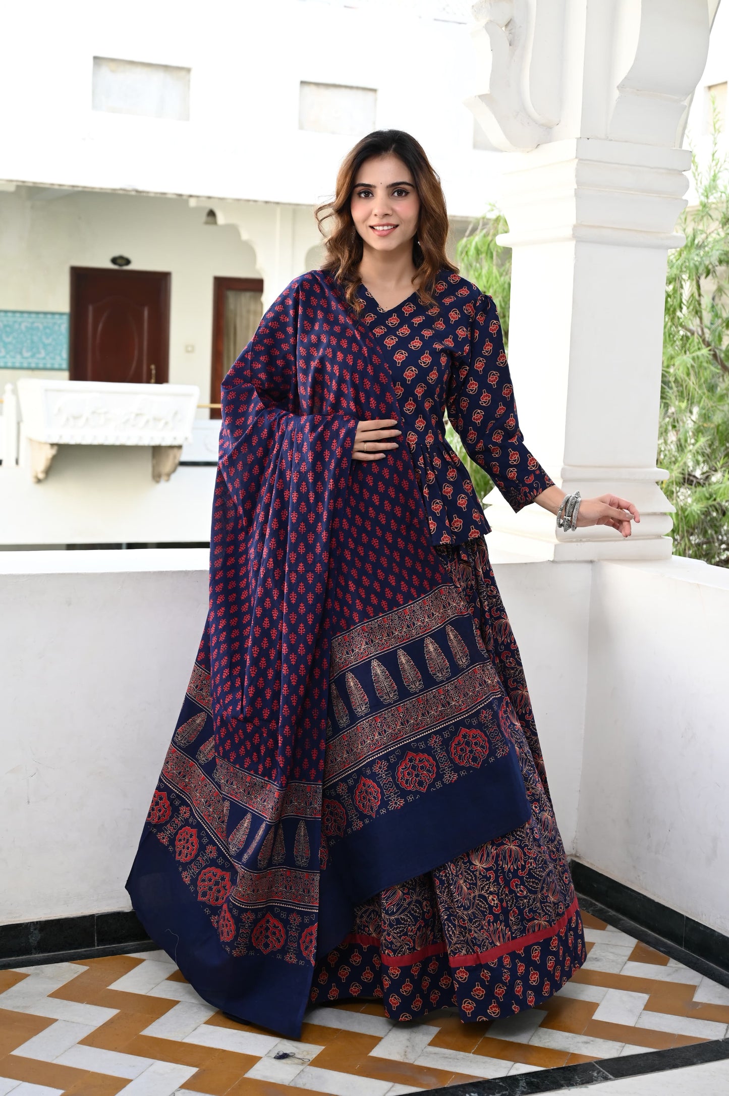 Dark blue Mul cotton Lehenga set