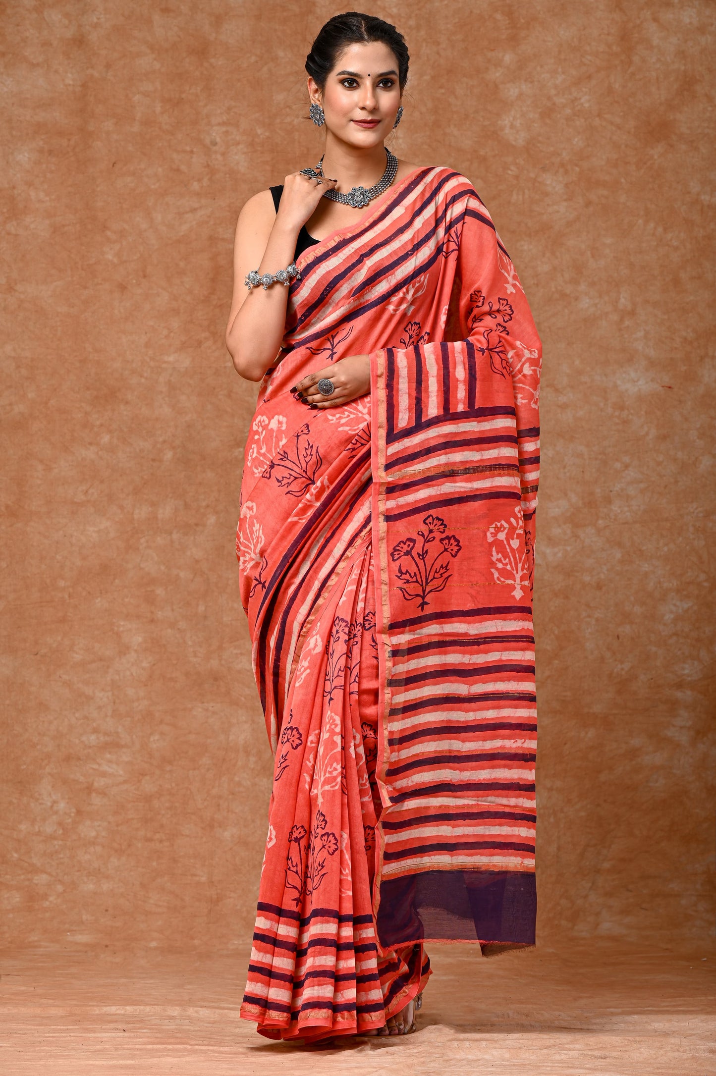 Summer inspired block printed Chanderi Silk saree