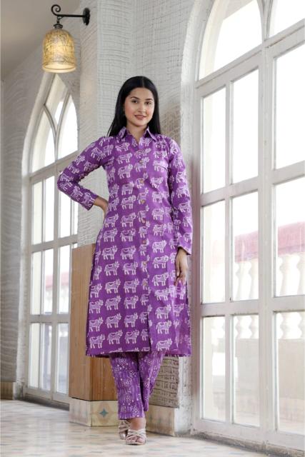 Amethyst Cotton Shirt Collar Kurta coord Set