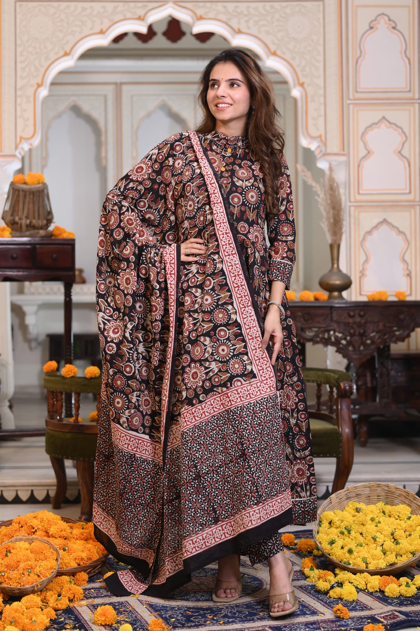 Black Ajrakh Mul Cotton Anarkali Suits