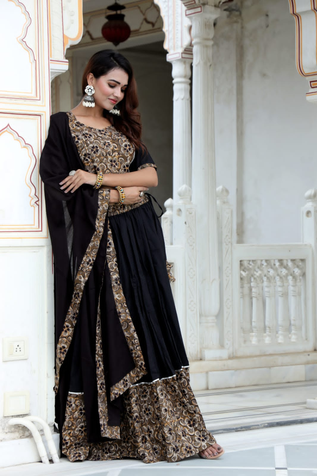 Black Mul Cotton Lehenga Set