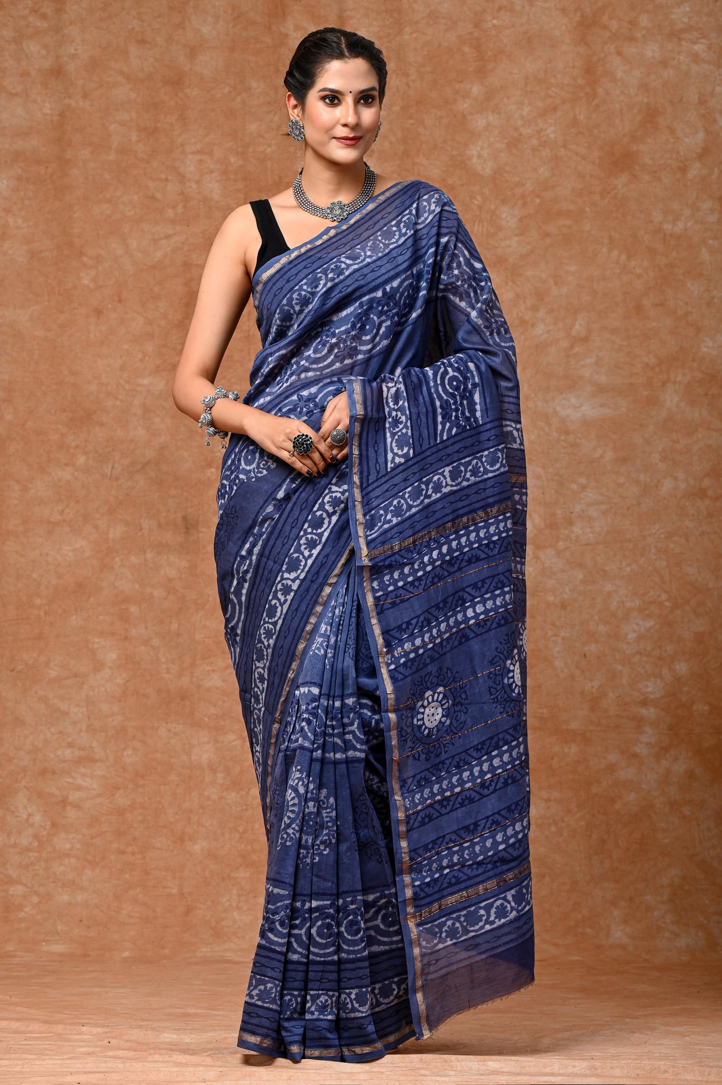 Floral bright block printed Chanderi Silk saree