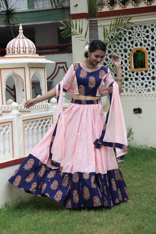 Mul Cotton Lehenga Set in pastel pink