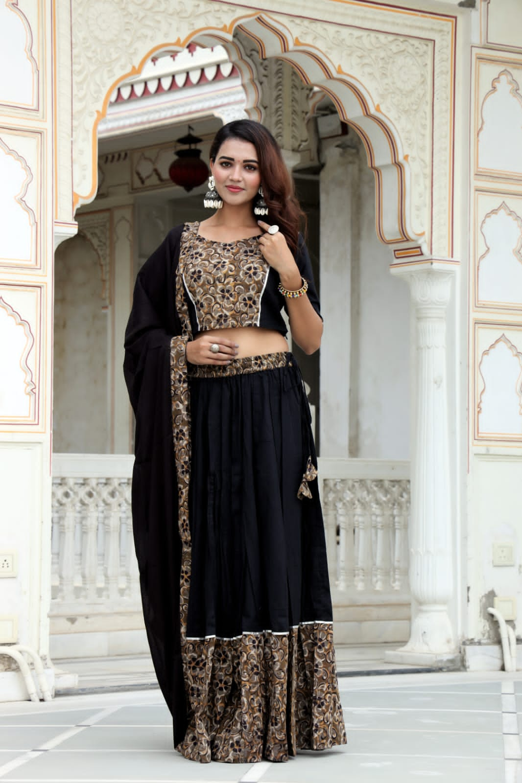 Black Mul Cotton Lehenga Set