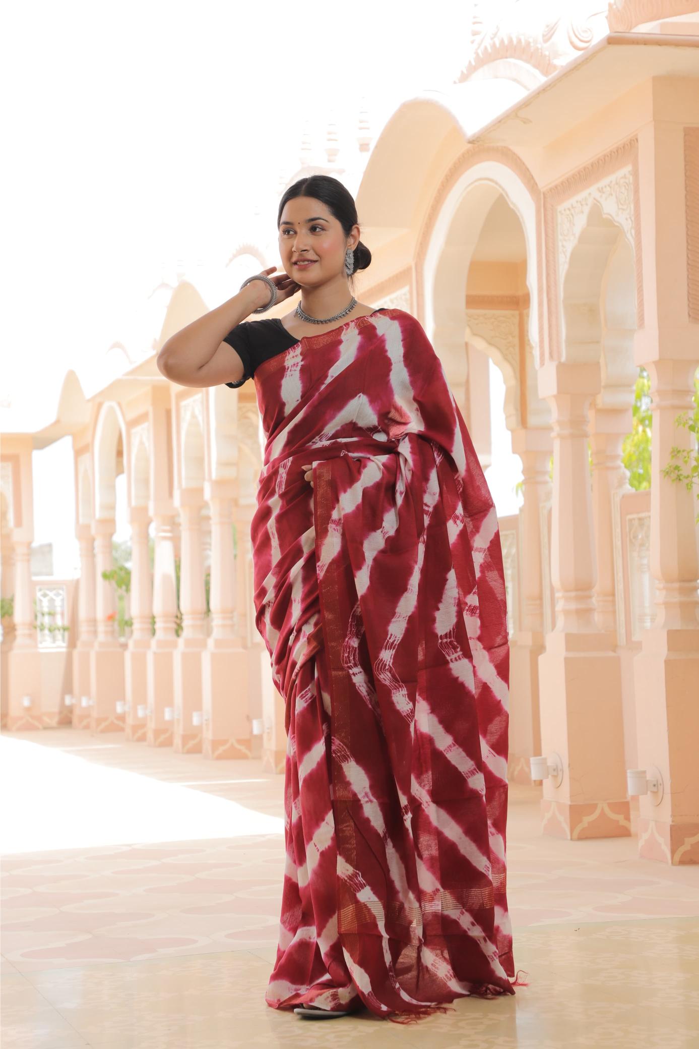 Shibori Red Cotton Silk saree