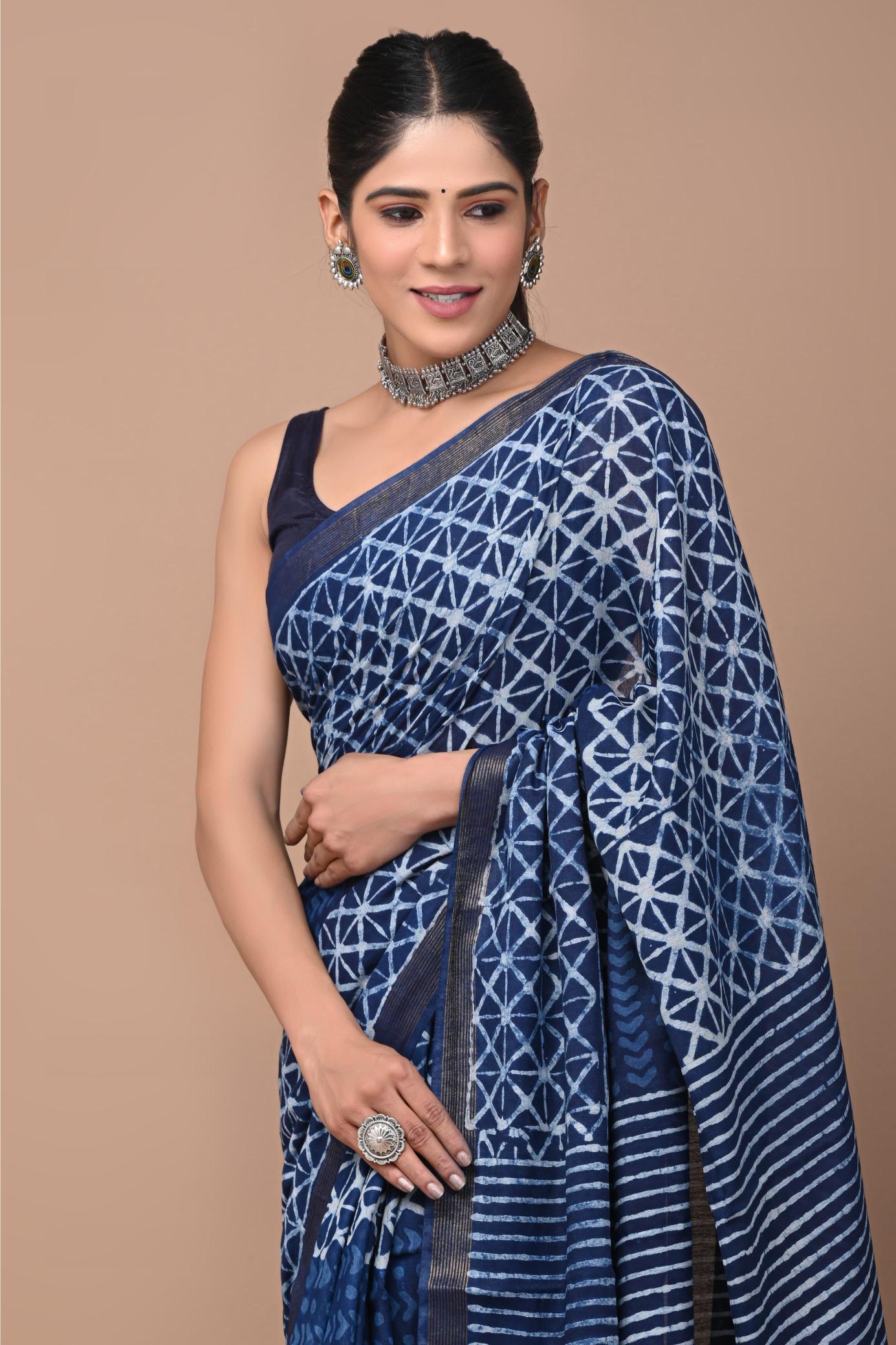 Indigo Bridge Pattern Cotton Silk saree