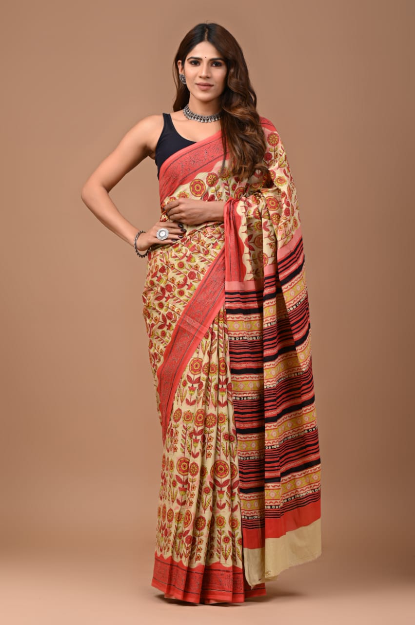 Quirky Wild Flower Mul Cotton Saree