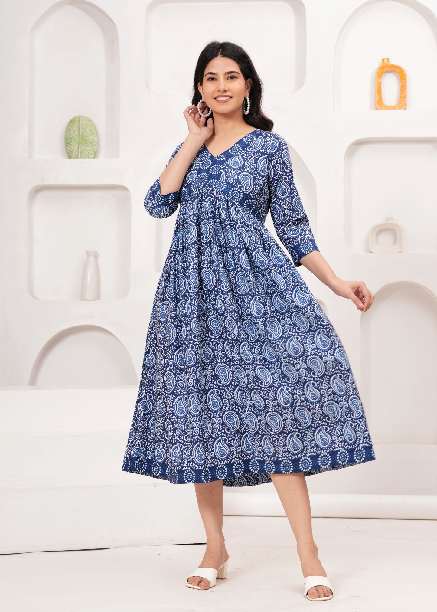 Indigo Paisley Cotton Dress