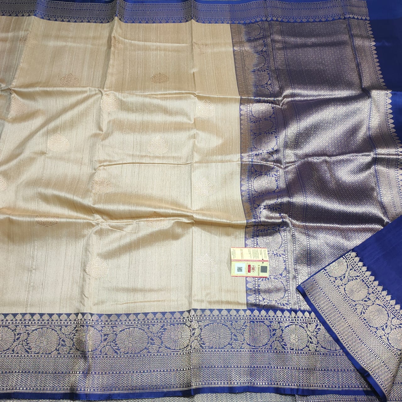 Beige Banarasi silk saree