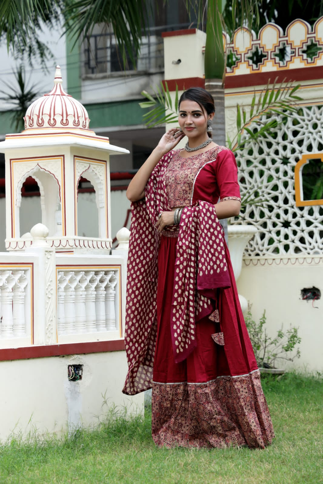 Crimson Red Mul Cotton Lehenga Set