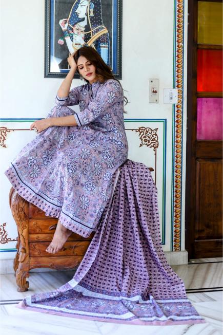 Lavender Cotton Anarkali Suit