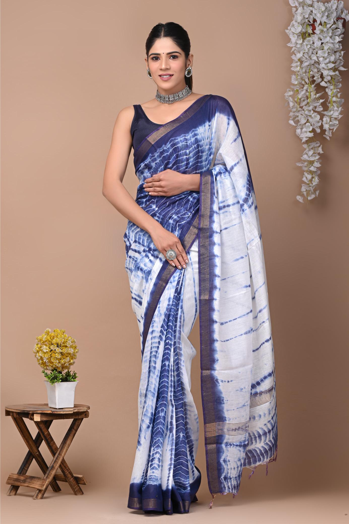 Shibori Indigo Cotton Silk saree