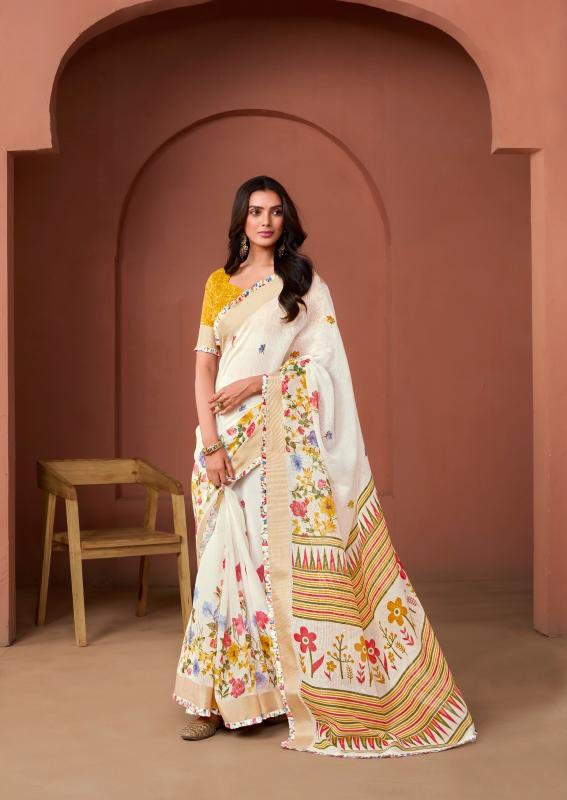 Off White Floral Saree