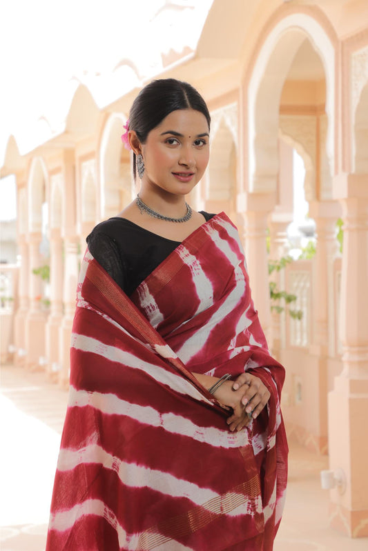 Shibori Red Cotton Silk saree