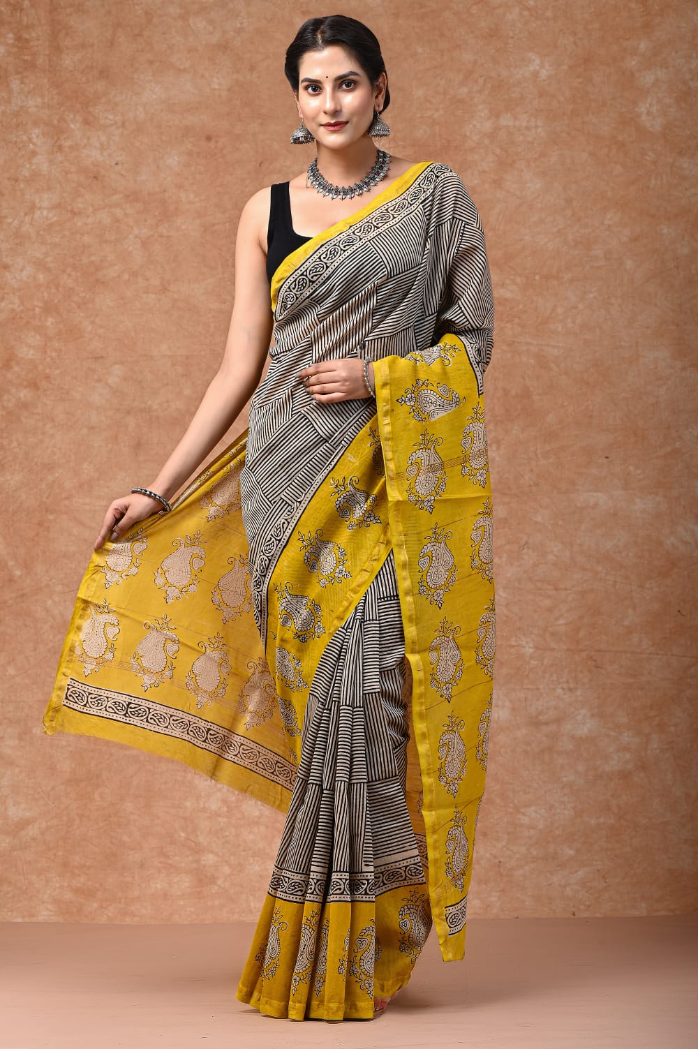 Black chanderi silk saree 