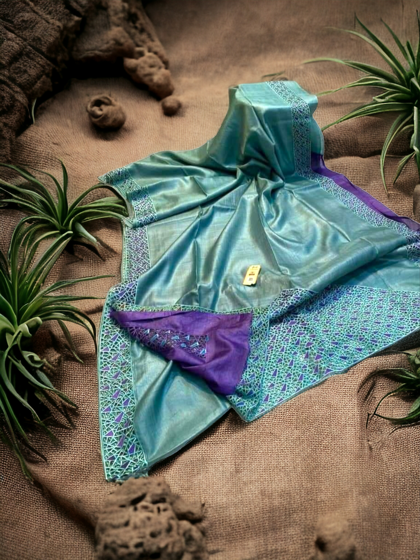 Pure Tussar Silk Embroidered Abstract Cutwork Sarees