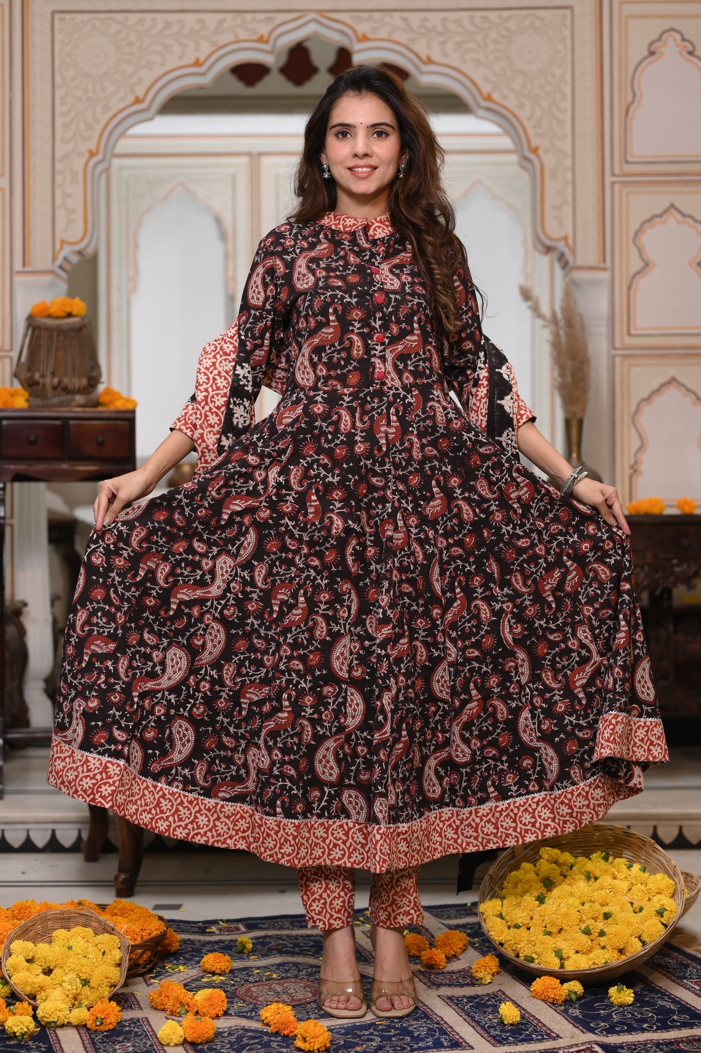 Black Ajrakh Mul Cotton Anarkali Suits