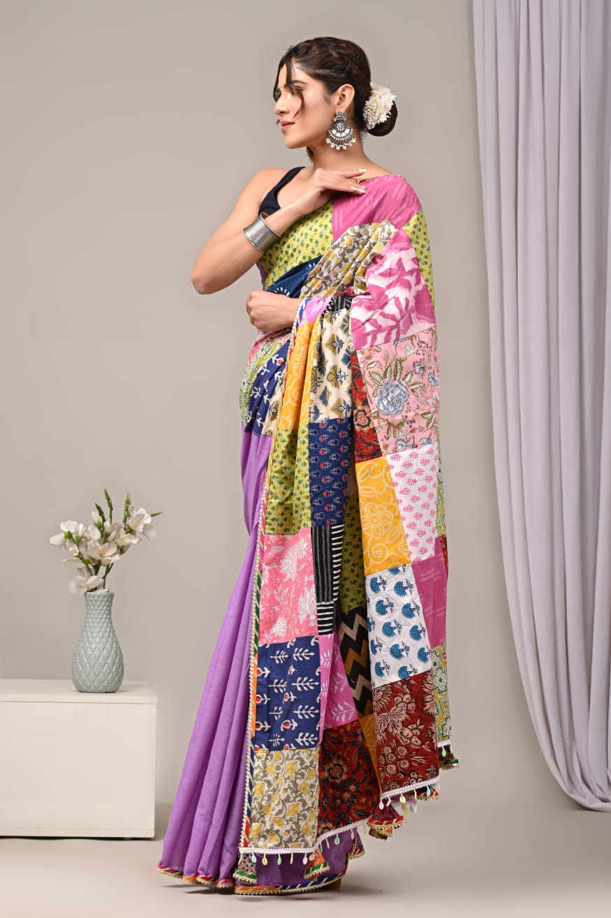 Purple Playful Mul Mul Cotton Sarees