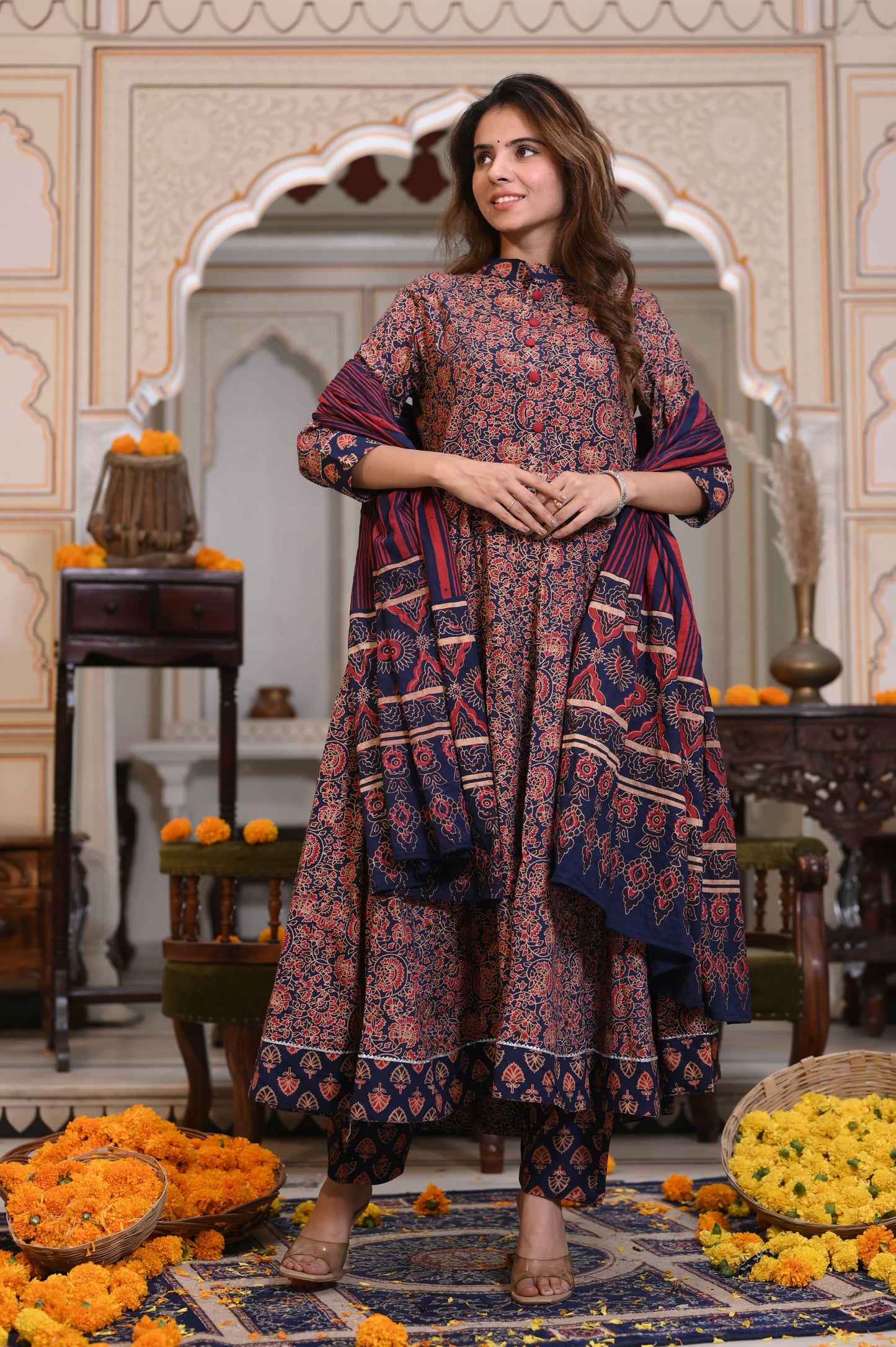 Jamun Ajrakh Mul Cotton Anarkali Suits