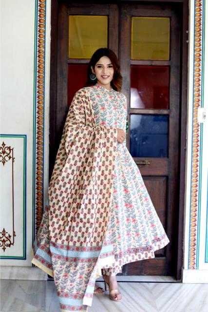 Floral Cotton Anarkali Suit