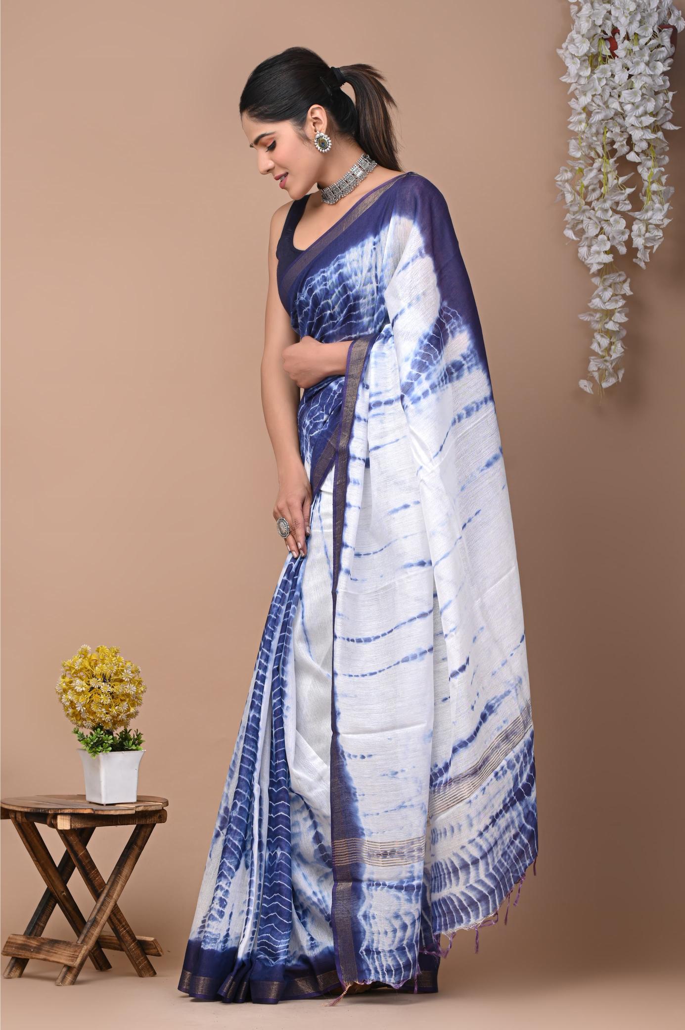 Shibori Indigo Cotton Silk saree