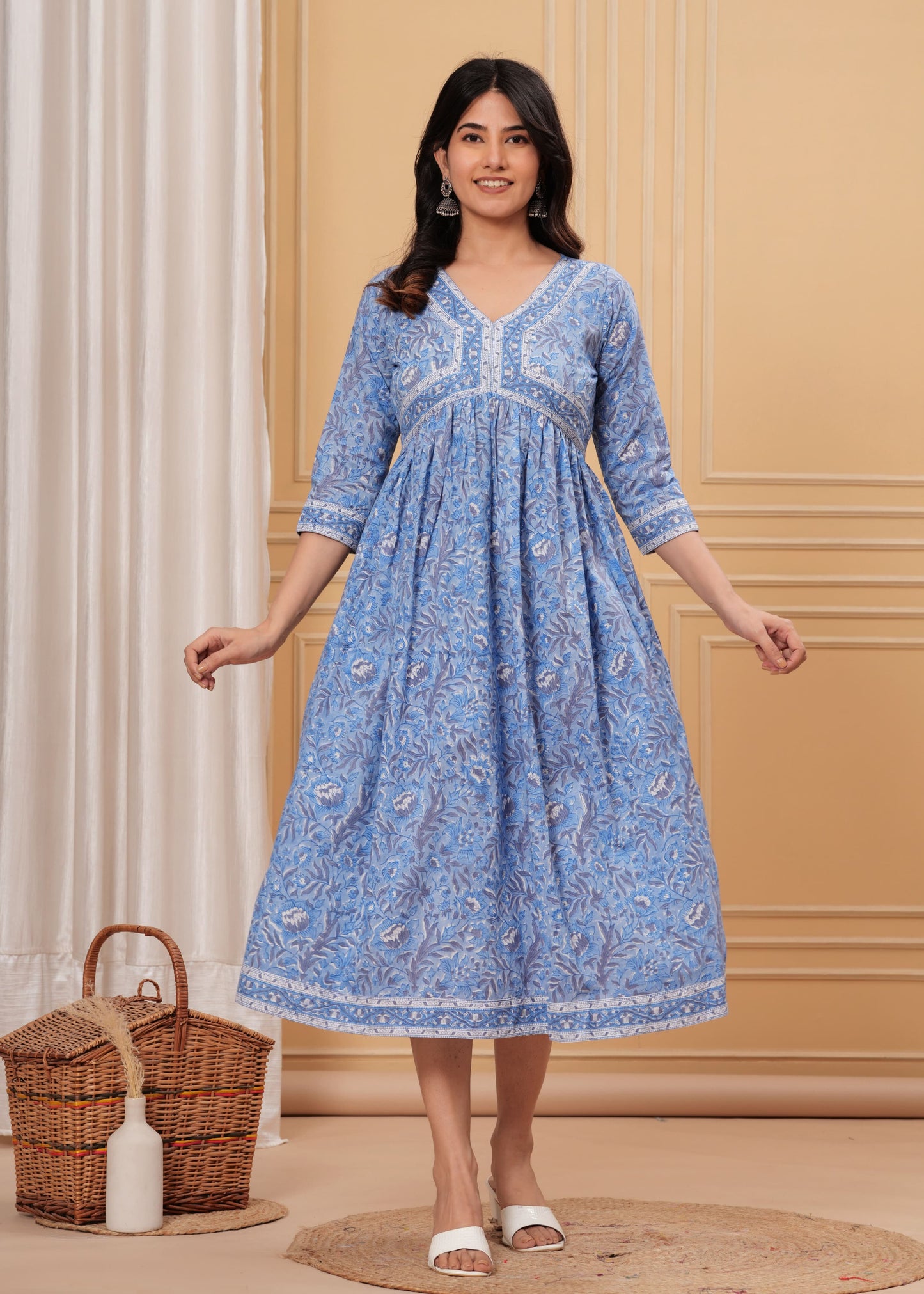 Blue Pea Flower Cotton Dress