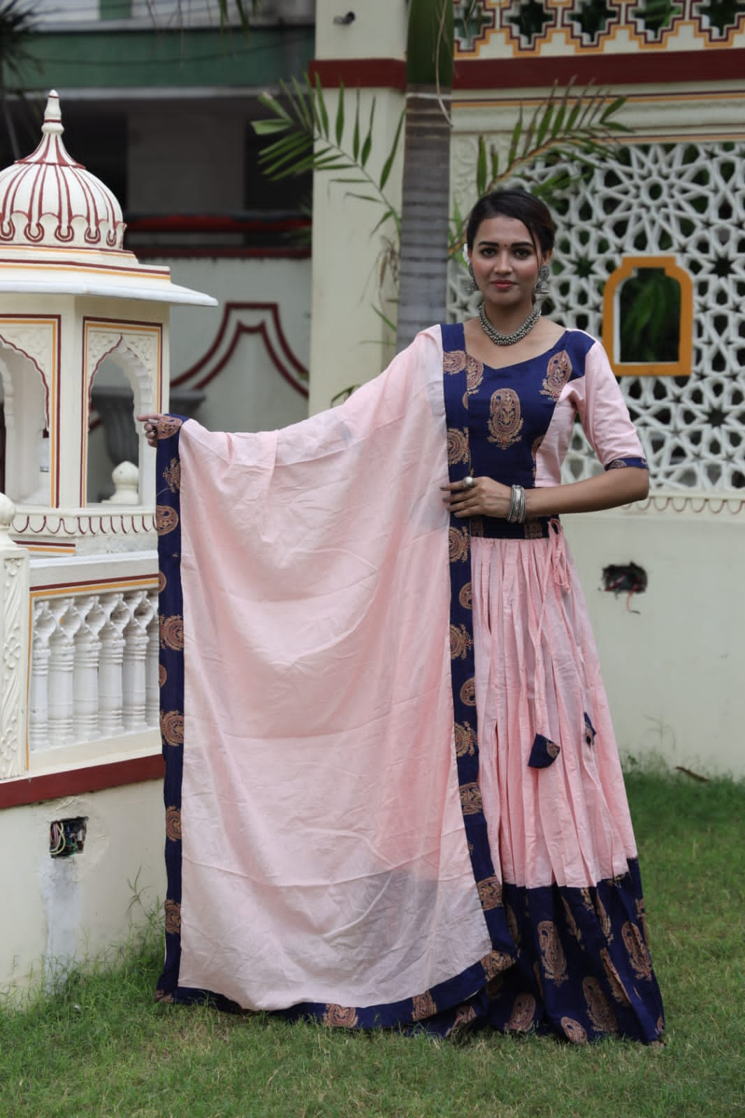 Mul Cotton Lehenga Set in pastel pink