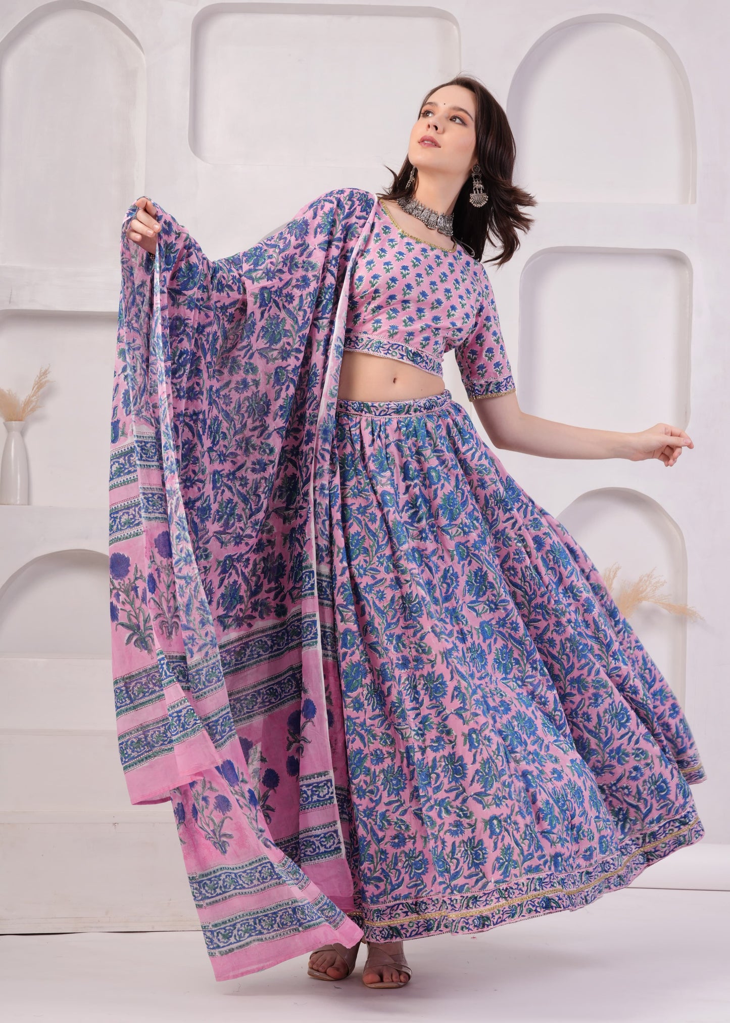 Hydrangea pink Cotton Lehenga Set