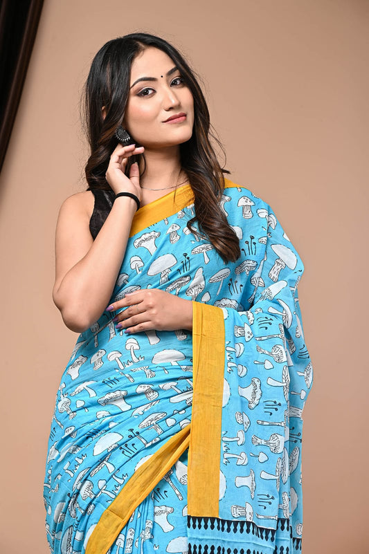 Quirky Mushrooms Mul Mul Cotton saree