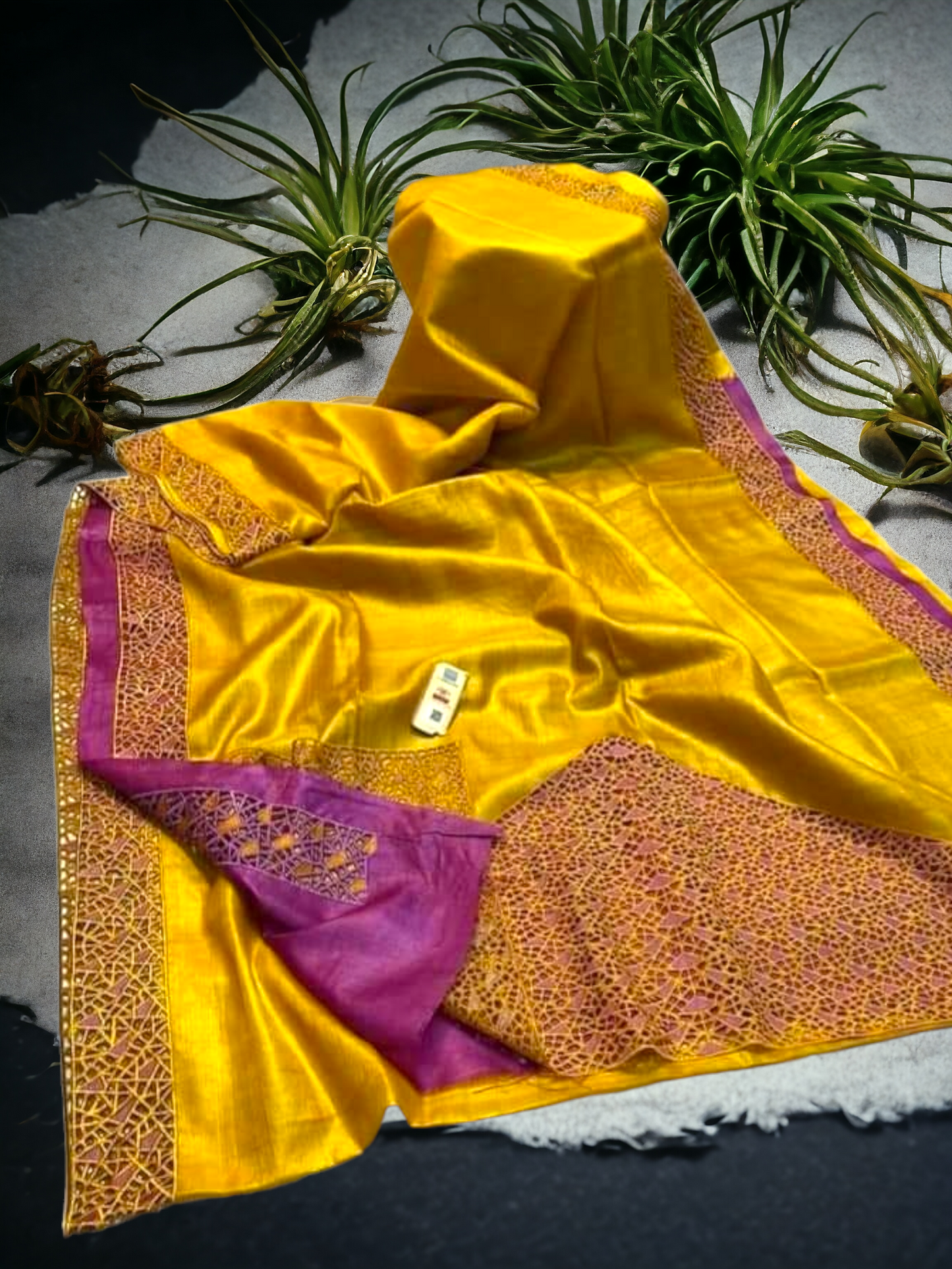 Pure Tussar Silk Embroidered Abstract Cutwork Sarees