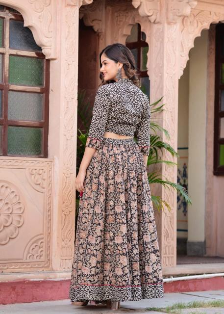 Navratri Mul Cotton neutral Shade Comfort Fit Lehenga Set