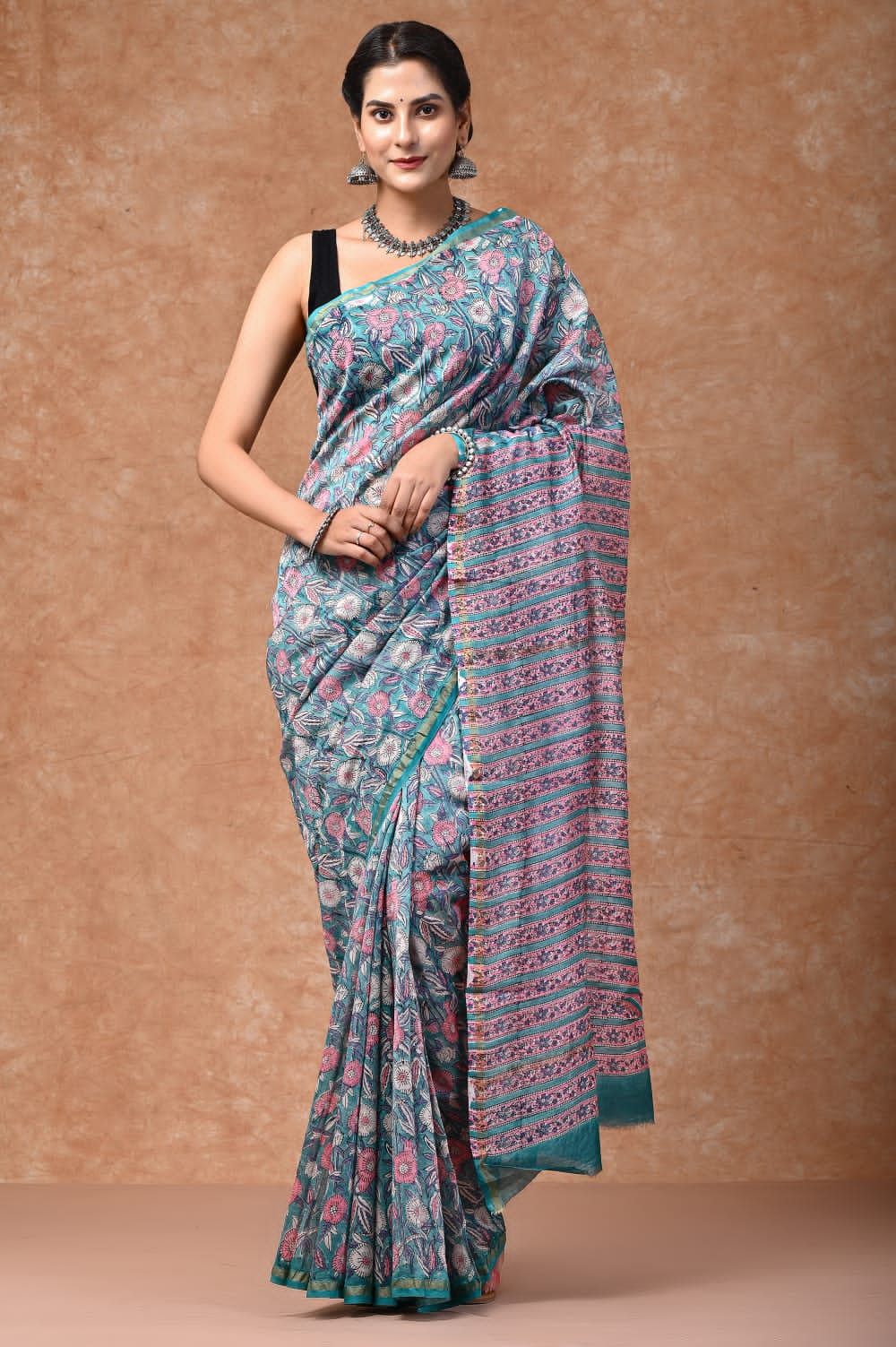 Summer inspired block printed Chanderi Silk saree