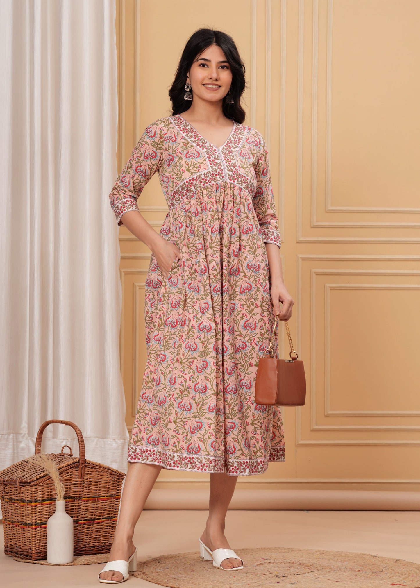 Nude peach Mul Mul Cotton Dress