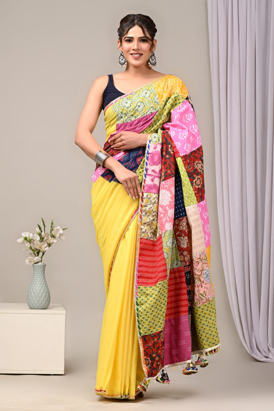 Playful Yellow Mul Mul Cotton Sarees