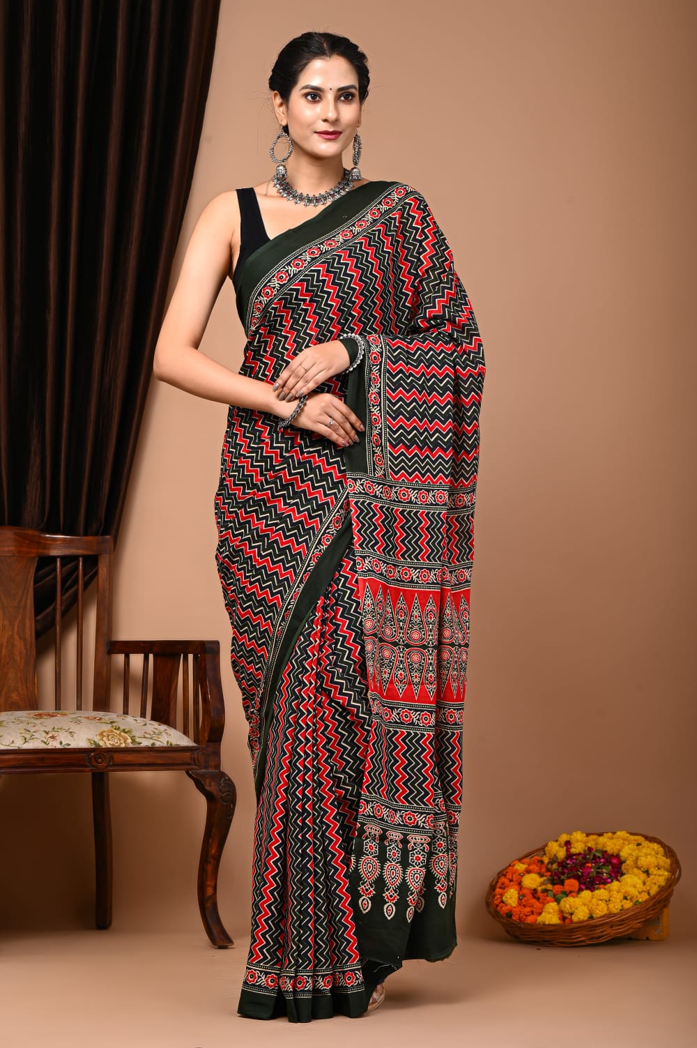 Chevron Mul Mul Cotton saree