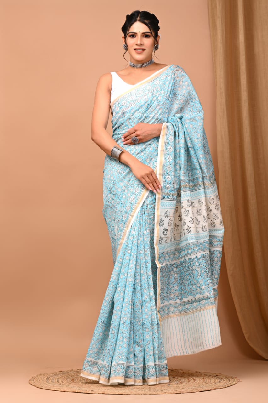 Handblock Chanderi silk saree