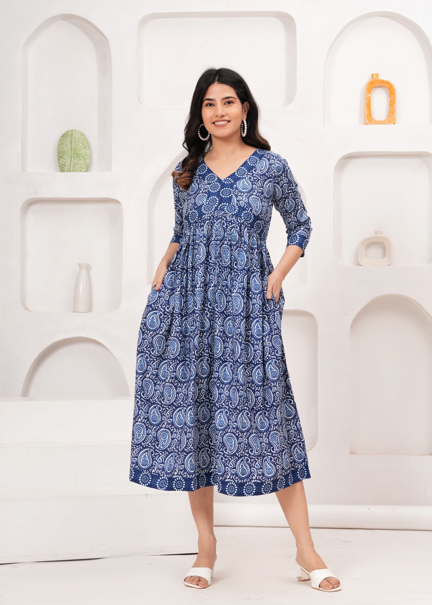 Indigo Paisley Cotton Dress